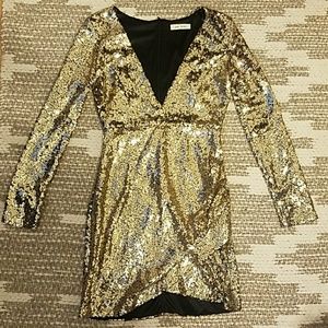 Never Worn Gold sequin v-neck mini dress